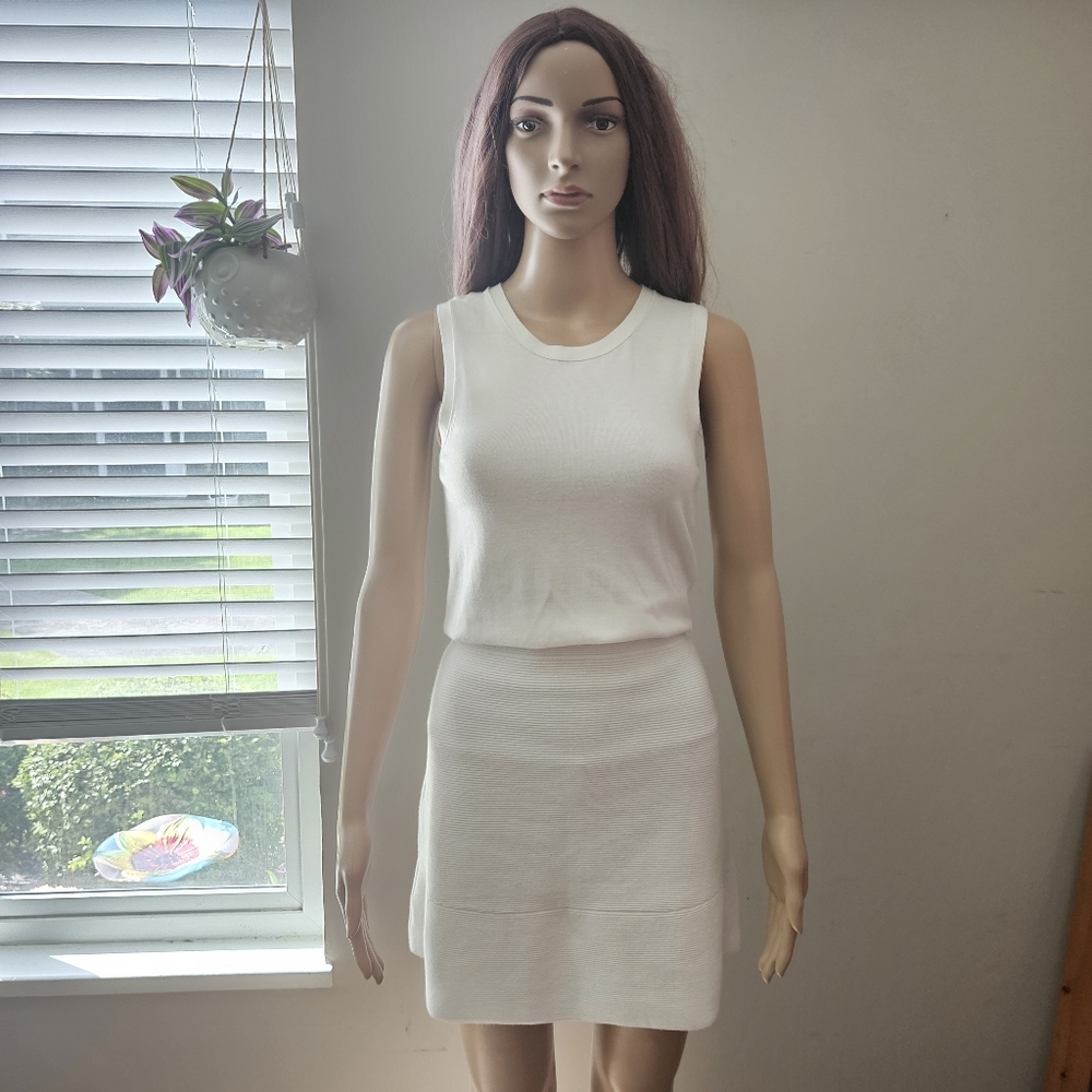 Theory Cream Ribbed Sleeveless Sheath Dress